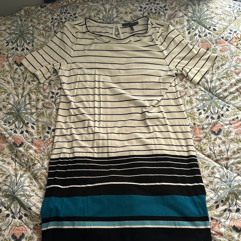 White House Black Market Striped Dress - Cream, Black, Blue